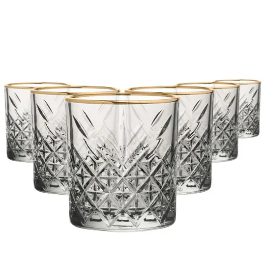 Timeless DOF Gold Rimmed Glass Whisky Tumblers - 360ml - Set of 6