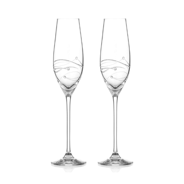 Diamante Champagne Flutes with Spiral Design Cutting - In Gift Box