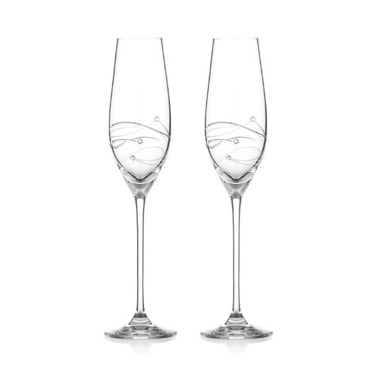 Diamante Champagne Flutes with Spiral Design Cutting - In Gift Box