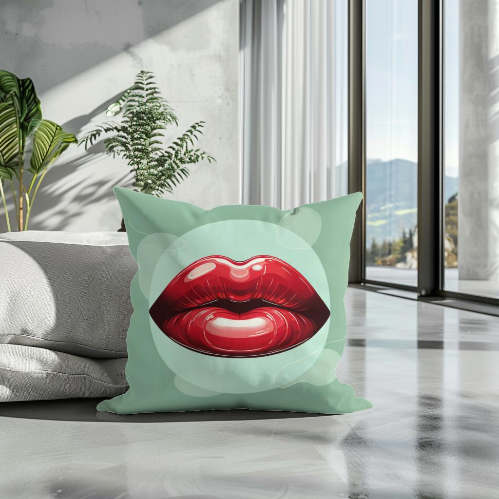 Glossy Red Lips Cotton Cushion