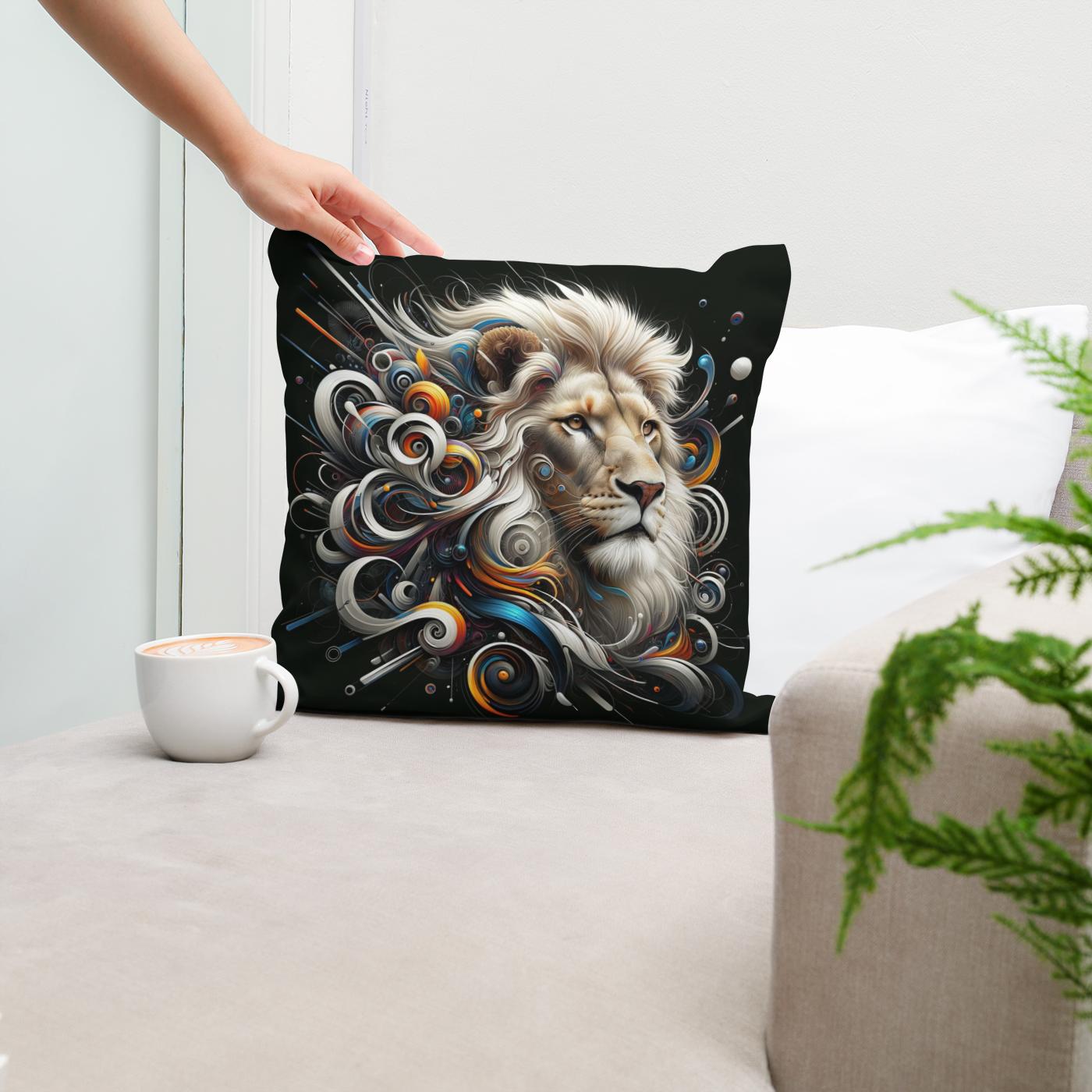 Lion's Abstract Majesty Cotton Cushion
