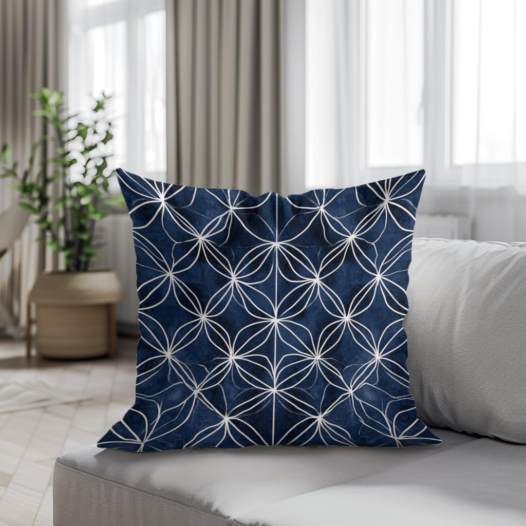 Indigo Geometric Harmony Cotton Cushion