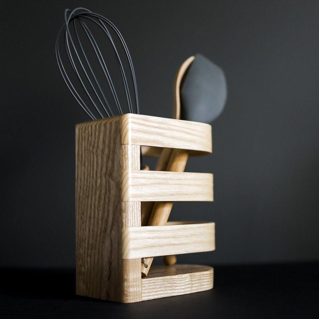 Ash Kitchen Utensil Holder | Luxury Wooden Utensil Pot | Handcrafted in UK