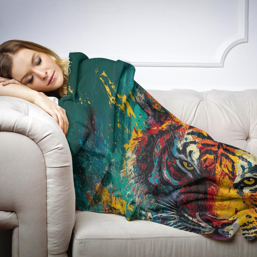 Fierce Tiger on Green Blanket