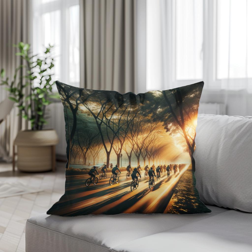Golden Hour Cycle Summer Cotton Cushion