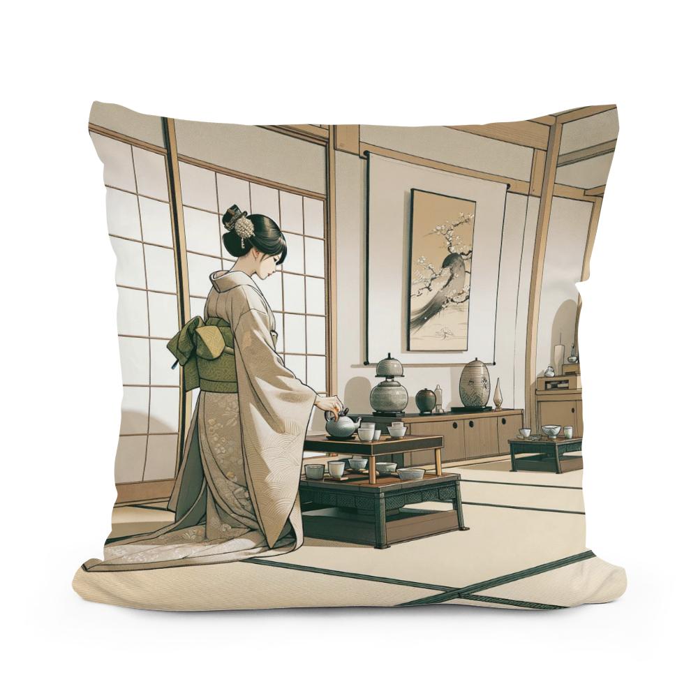 Tranquil Kimono Ceremony Cotton Cushion