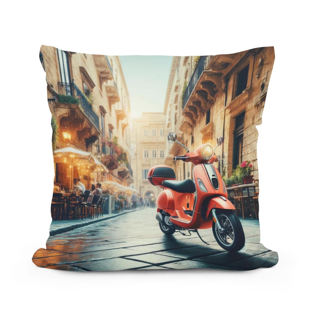 Cityscape Scooter Adventure Cotton Cushion