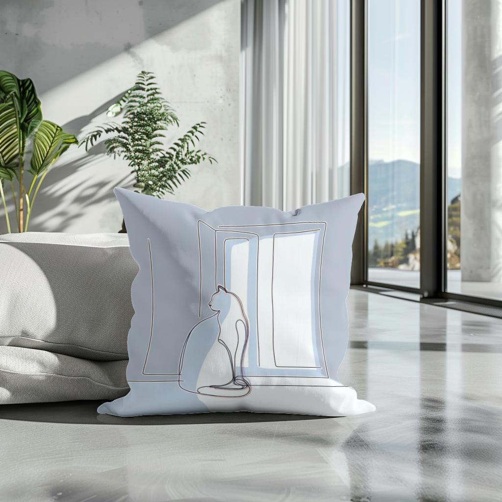 Sunlit Feline Grace Cotton Cushion