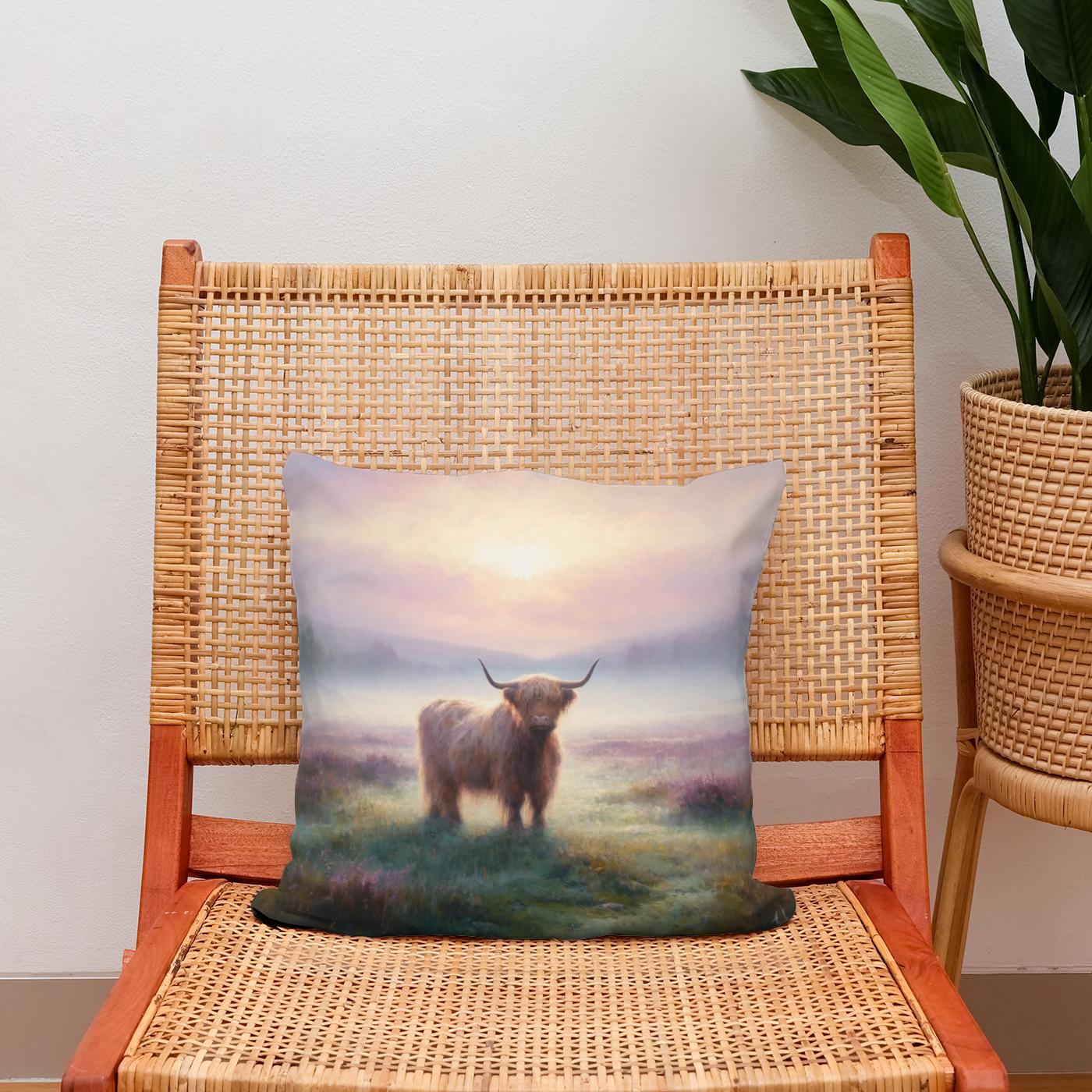 Highland Cow Dawn Cotton Cushion