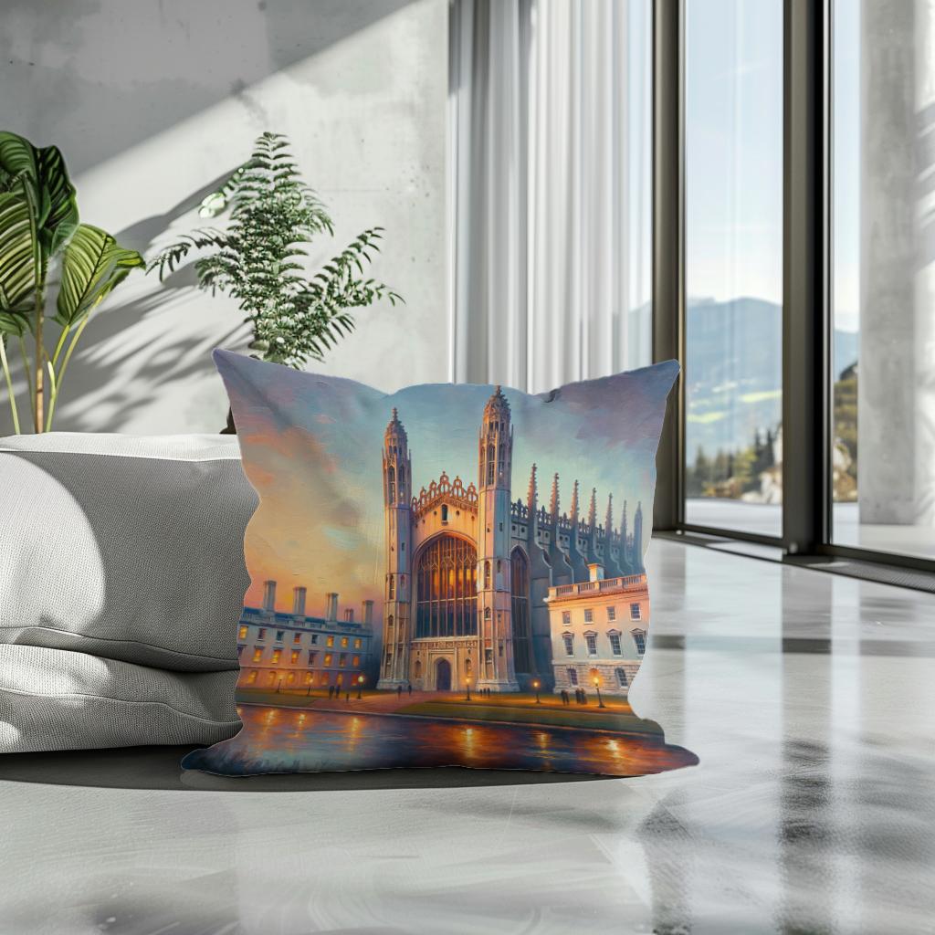 Cambridge King's College Chapel Dusk Impression Cotton Cushion