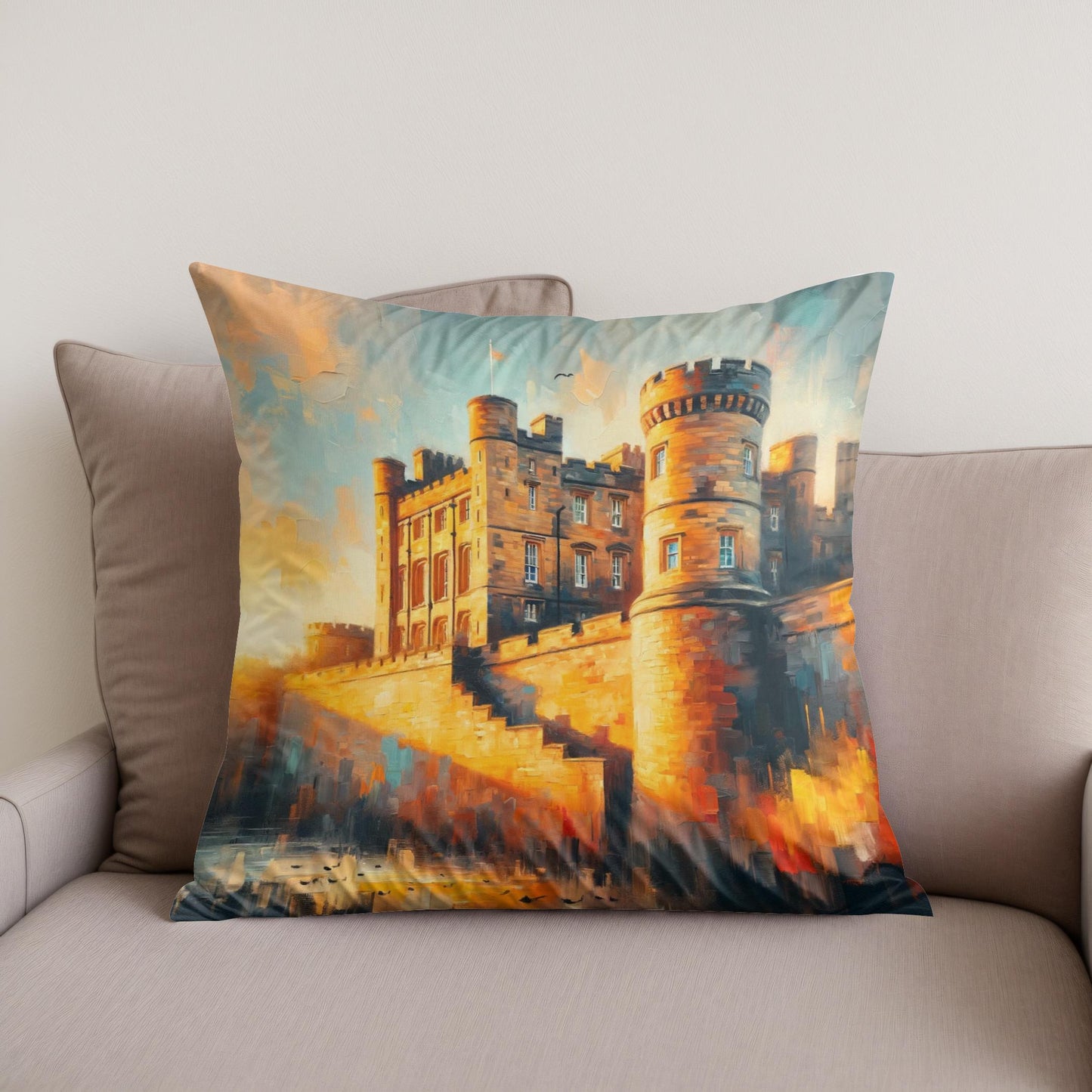 Newcastle Castle Keep Sunset Cotton Cushion