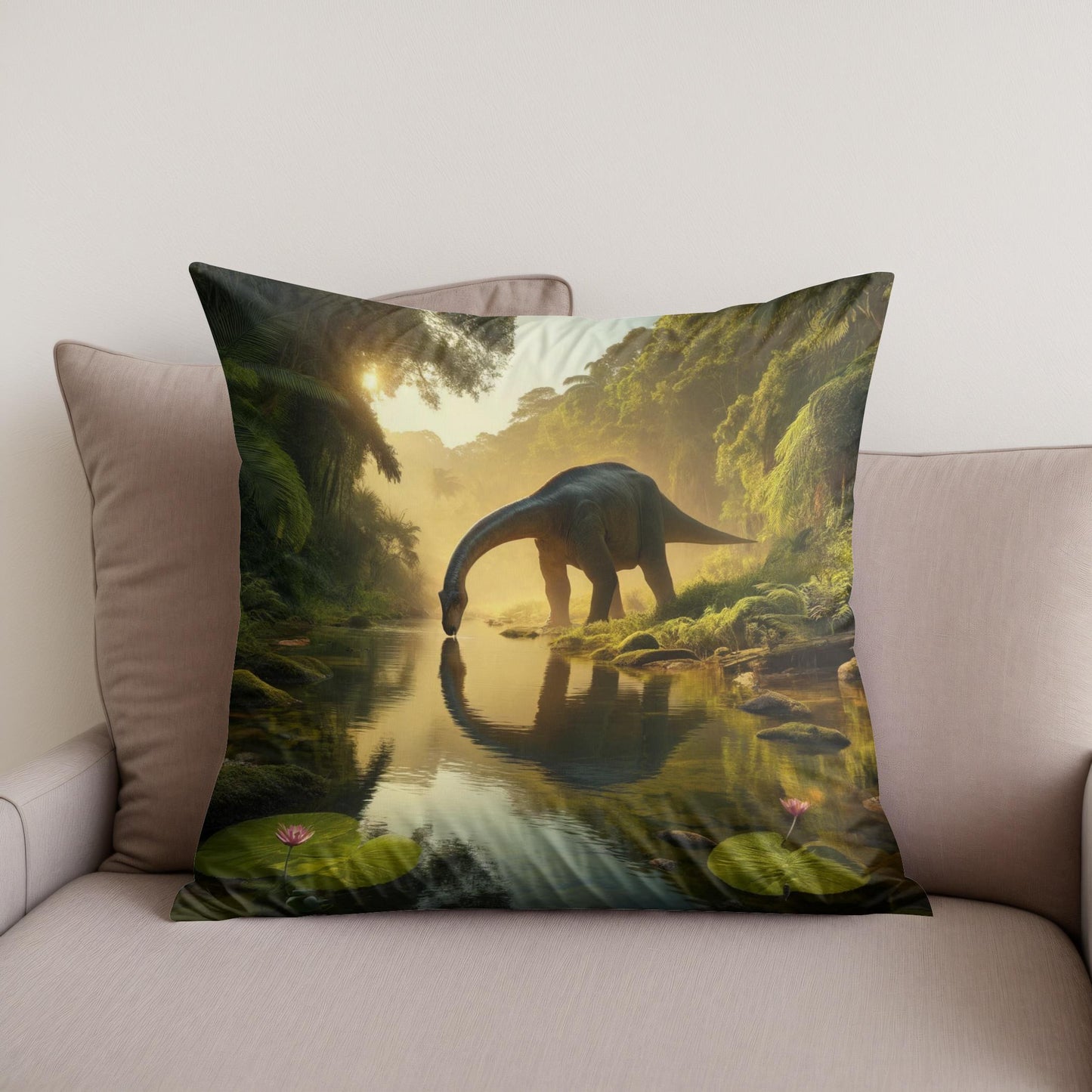 Golden Hour Brachiosaurus Cotton Cushion