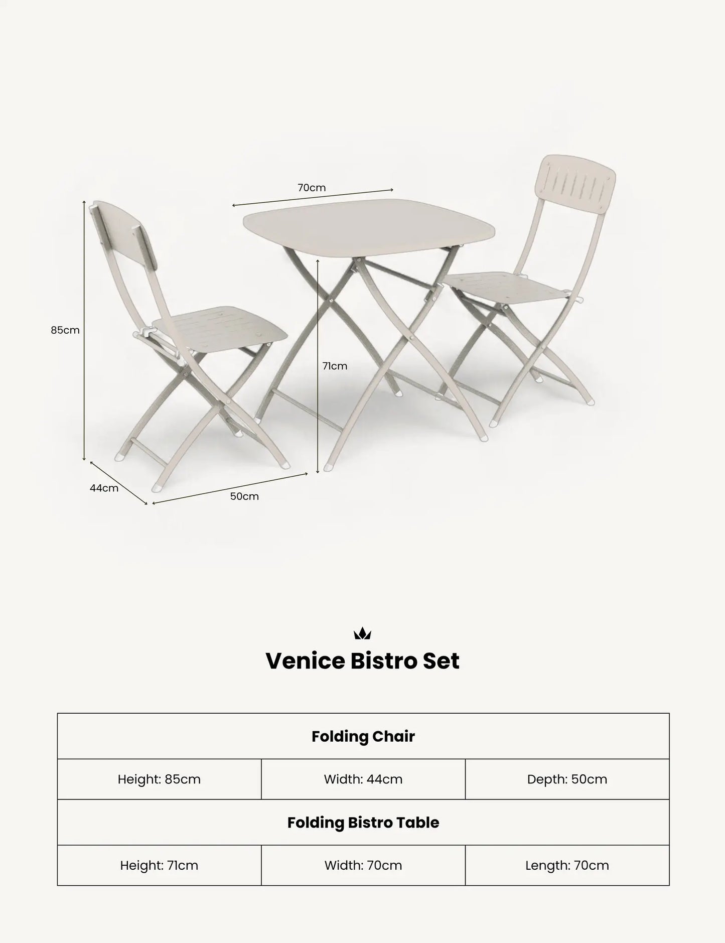 Venice 2 Seater Folding Bistro Set in Cashmere