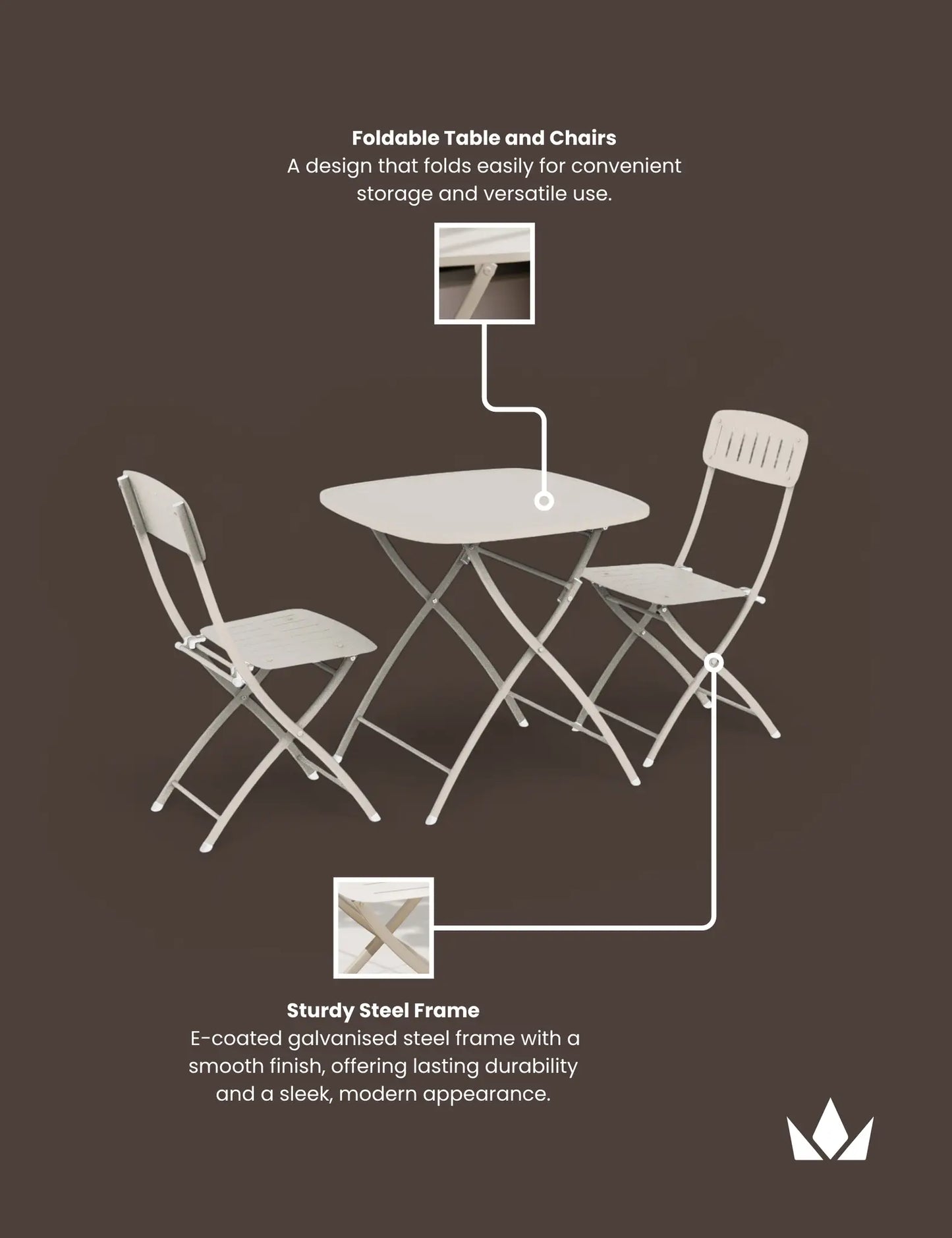 Venice 2 Seater Folding Bistro Set in Cashmere