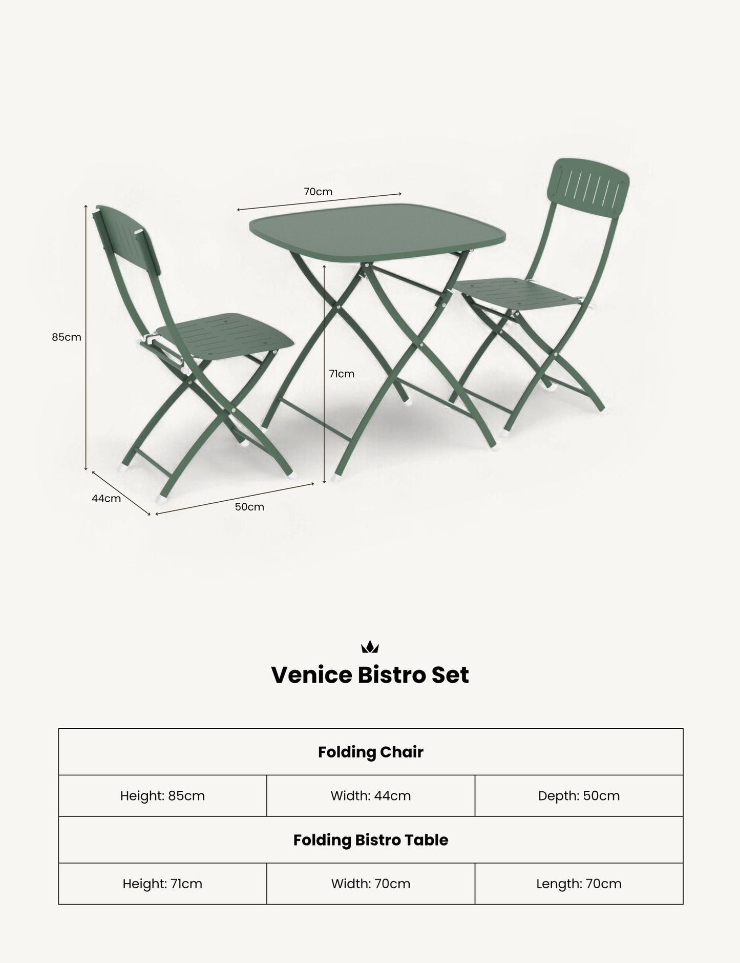 Venice 2 Seater Folding Bistro Set in Moss