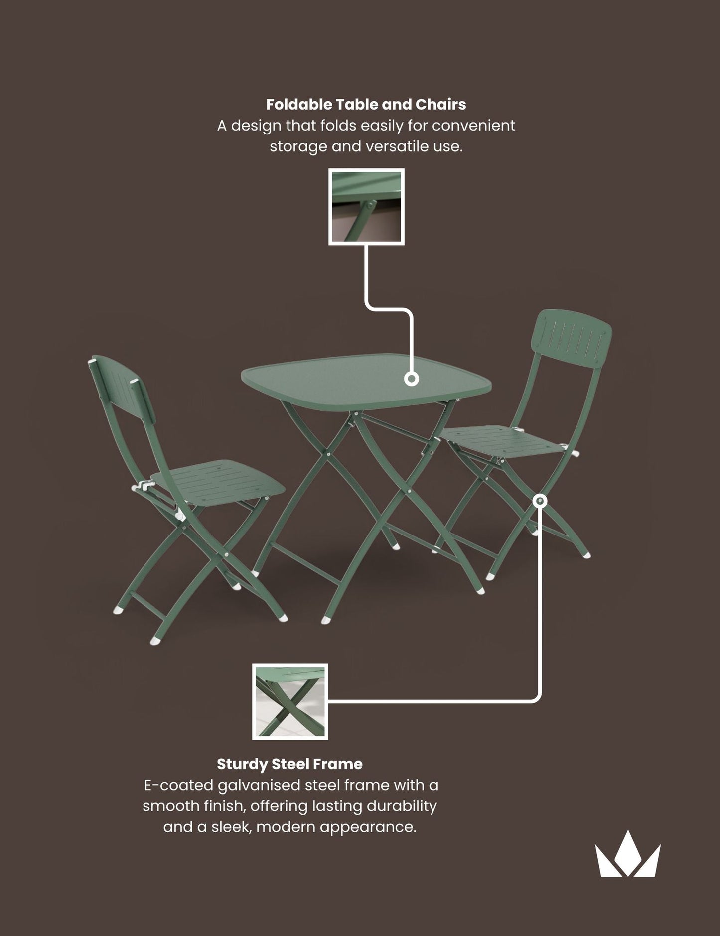 Venice 2 Seater Folding Bistro Set in Moss