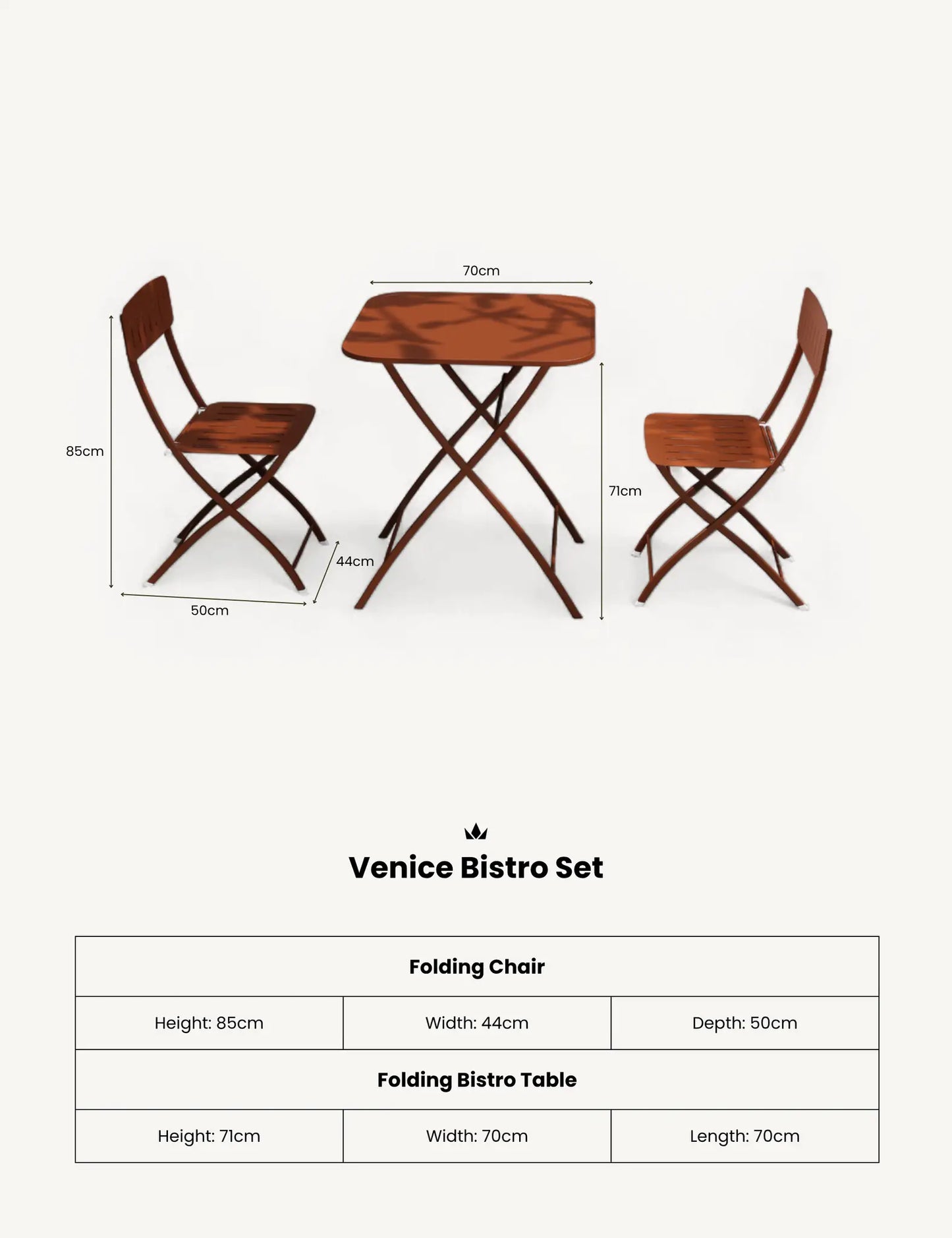 Venice 2 Seater Folding Bistro Set in Cayenne Orange