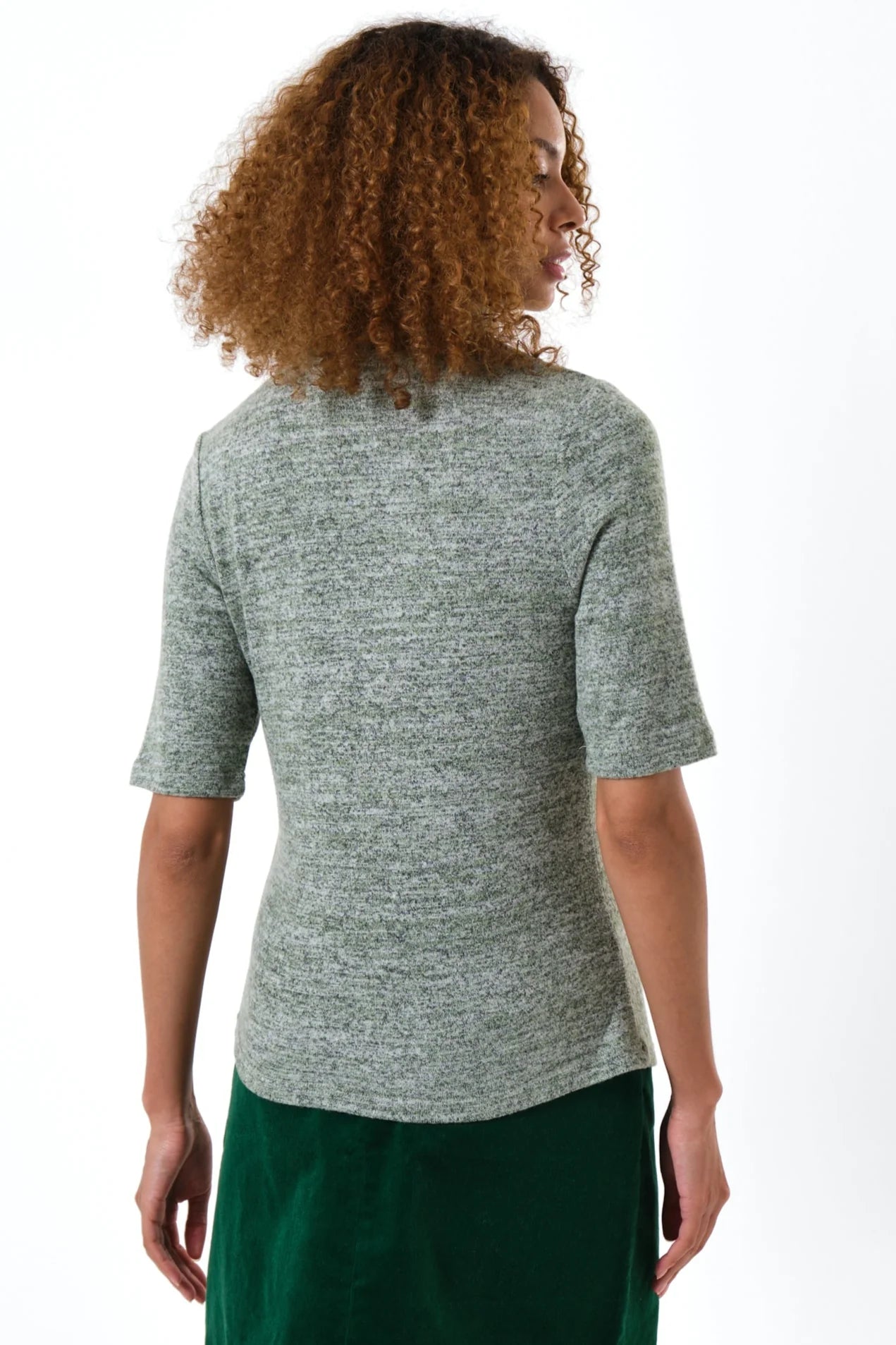 Vista Soft Marl Polo Neck Short Sleeve Top - Green