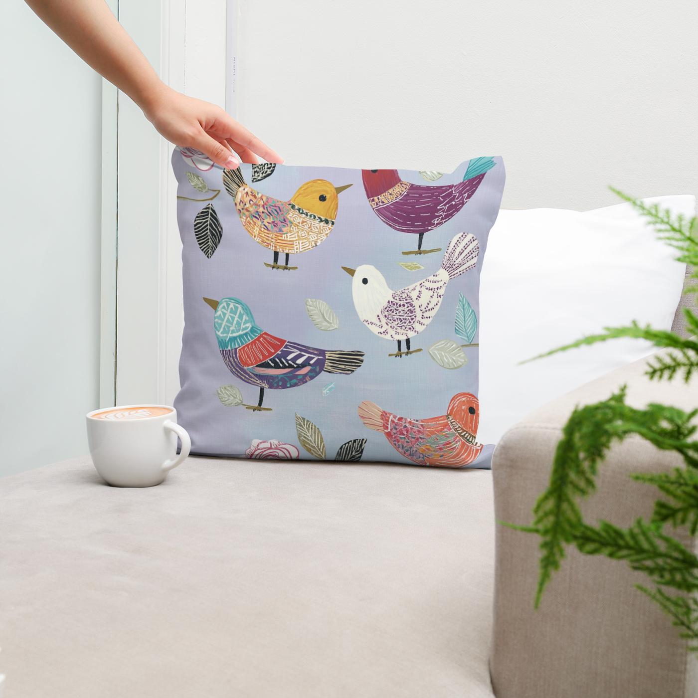 Lavender Folk Birds Cotton Cushion