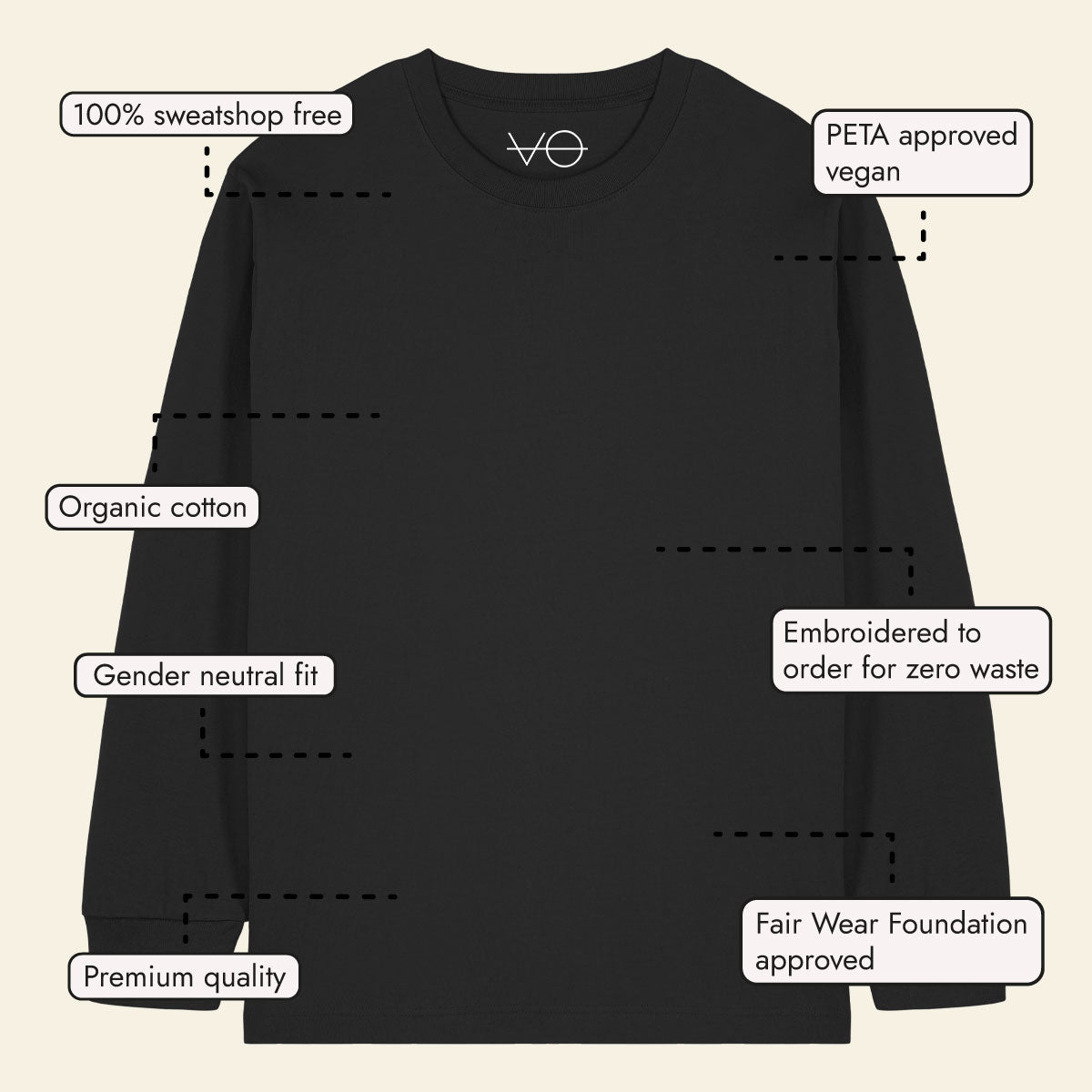 Tiny Embroidered Bumble Bee Long Sleeve T-Shirt (Unisex)