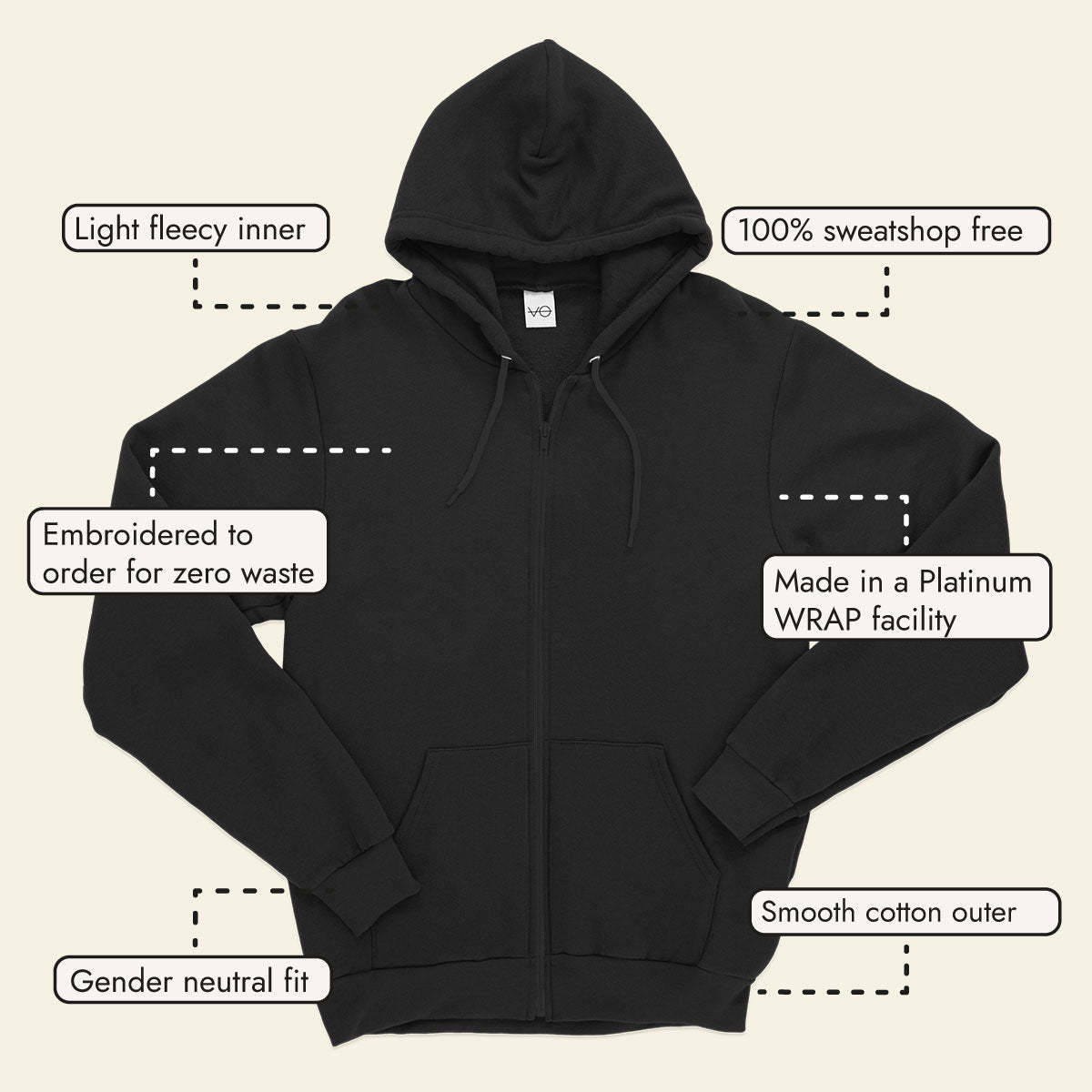 VO Embroidered Zip Up Hoodie (Unisex)