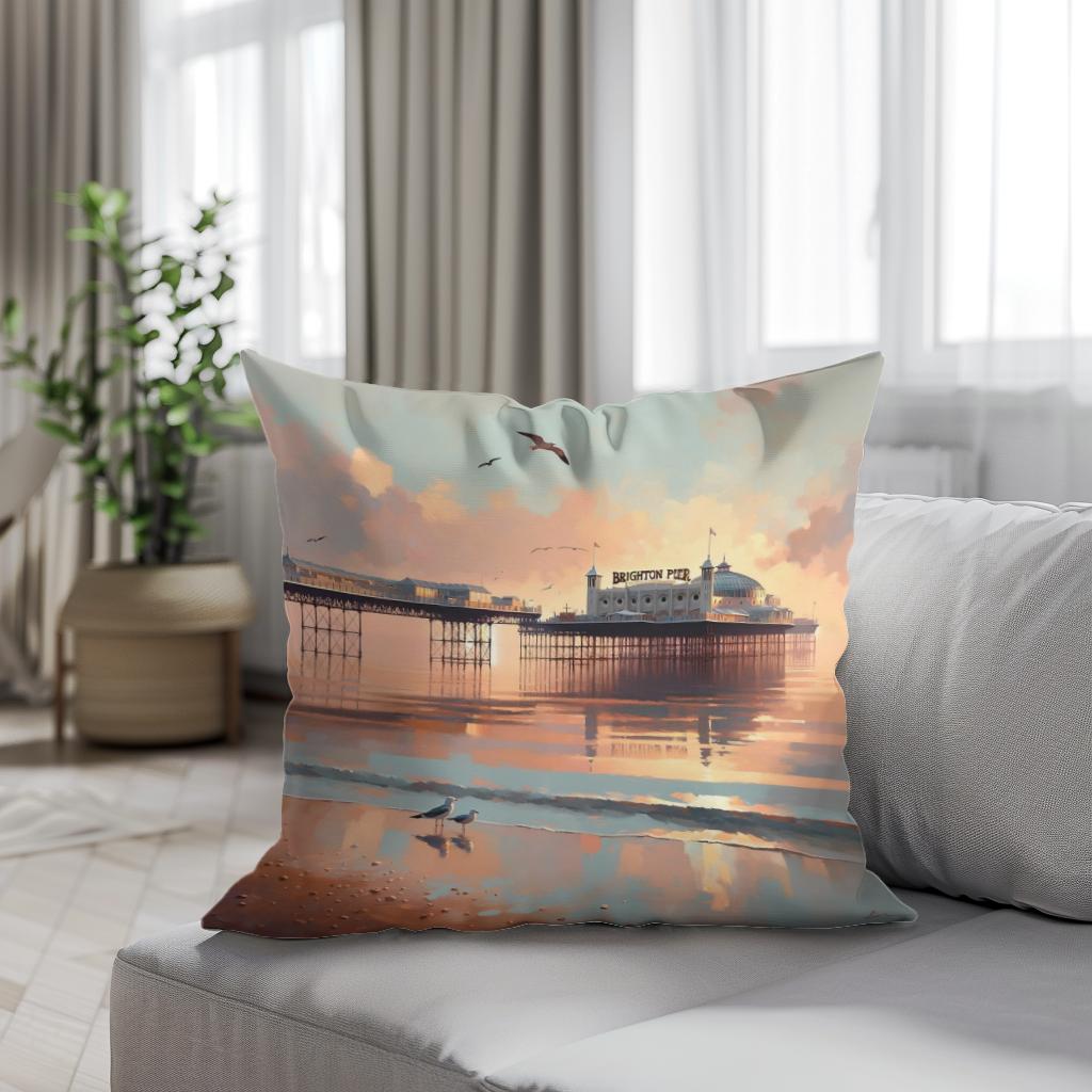 Brighton Pier Tranquil Morning Cotton Cushion