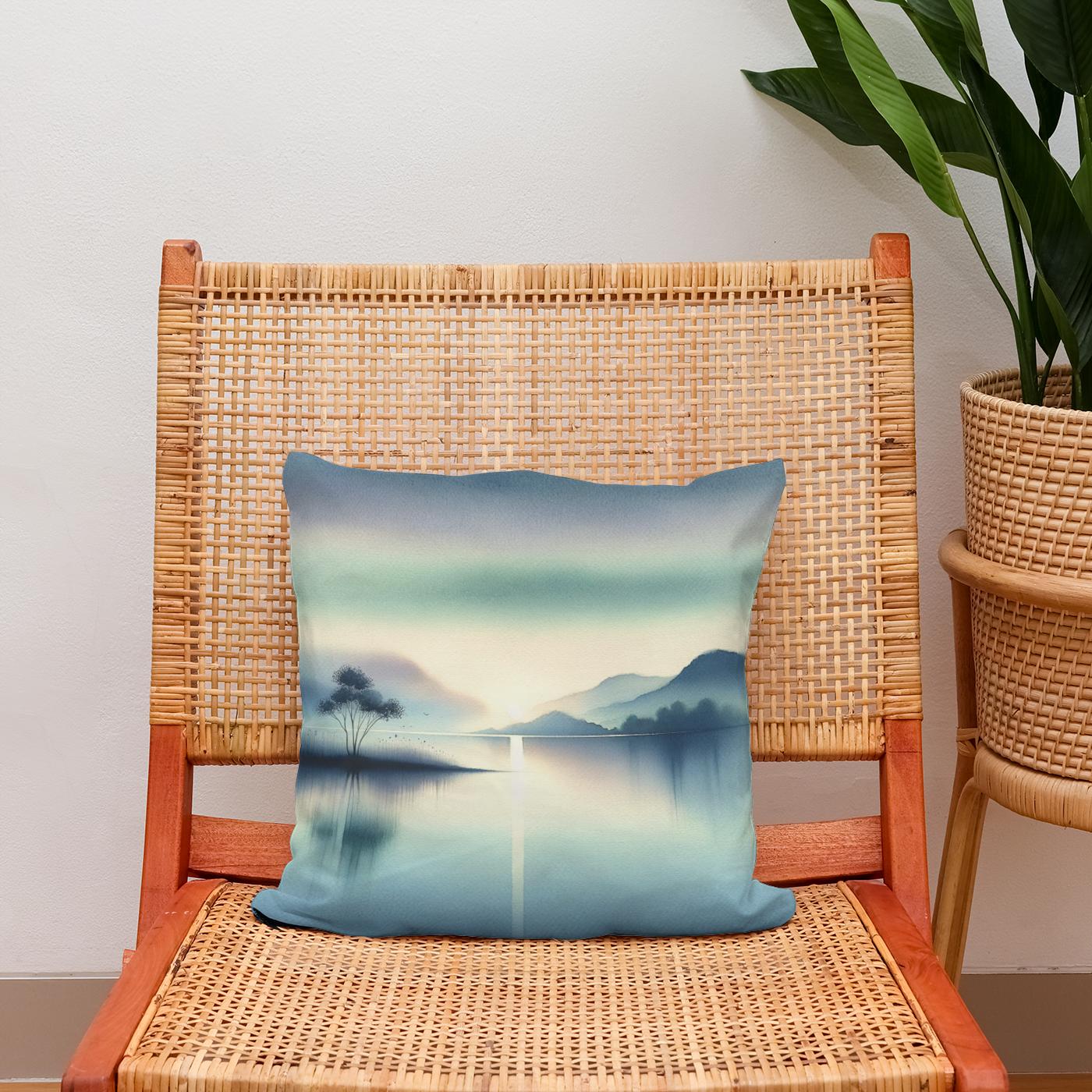 Serene Waterscape Cotton Cushion