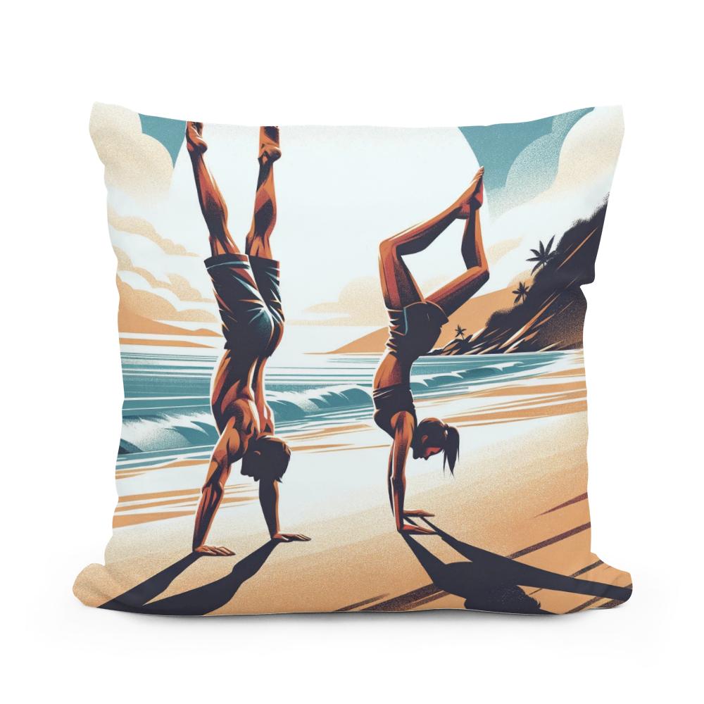Seaside Acrobatics: Joyful Balance Cotton Cushion