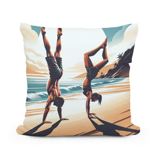 Seaside Acrobatics: Joyful Balance Cotton Cushion