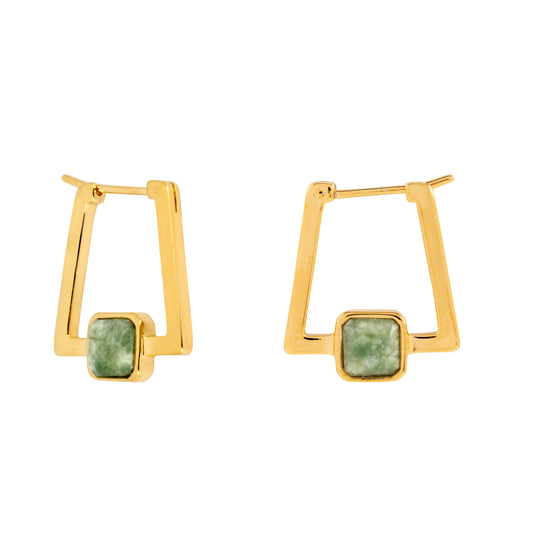 Gold Deco Square Agate Hoops