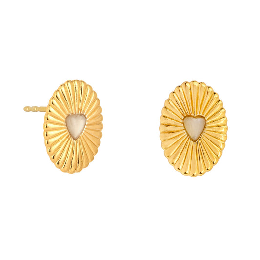 Gold Celeste Moonstone Heart Studs