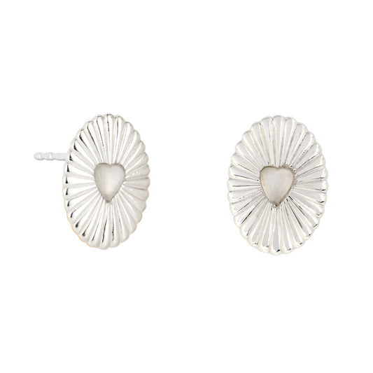 Silver Celeste Moonstone Heart Studs