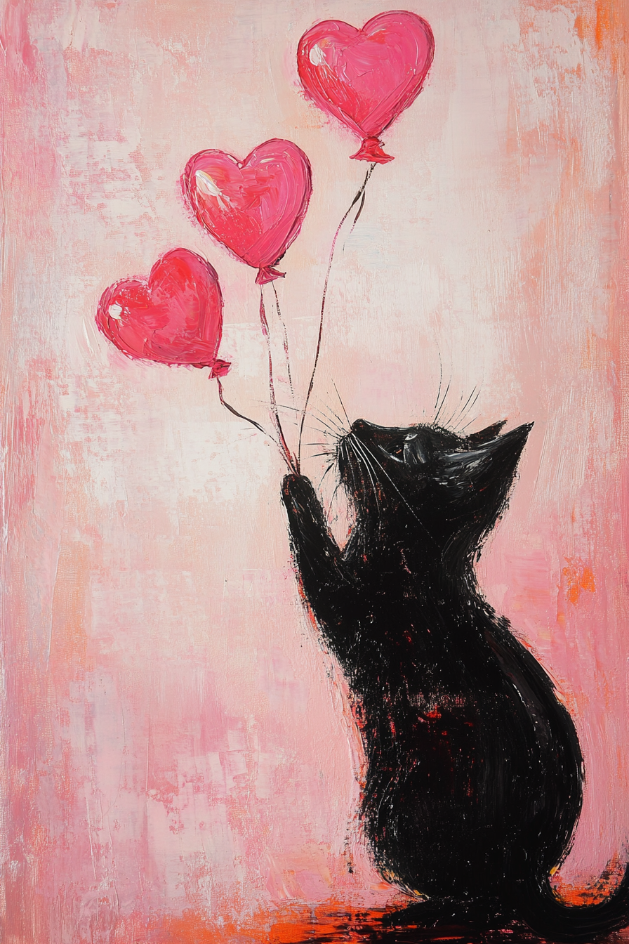 Valentine’s Black Cat Balloon Canvas