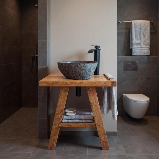 BORA Wooden Vanity and Shelf Storage with Stone Sink | Tribe Joinery