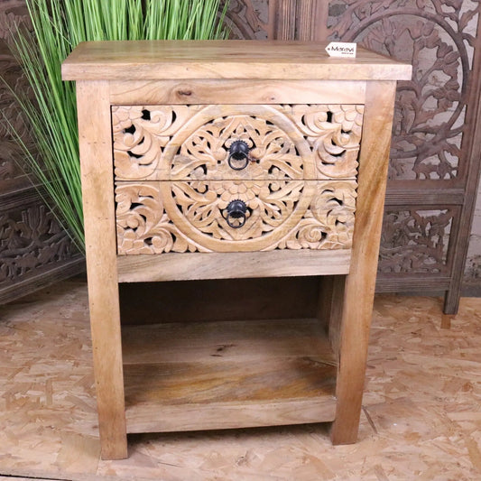 Vansura Carved Bedside Table 2 Drawer