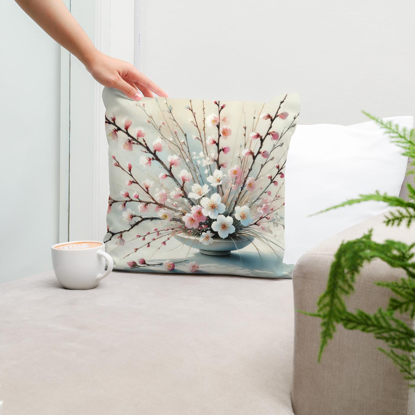 Cherry Blossom Ikebana Cotton Cushion