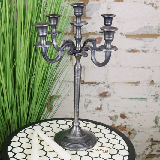 Veeha Candelabra Centerpiece 5 Candle Holder 40cm Gunmetal Silver