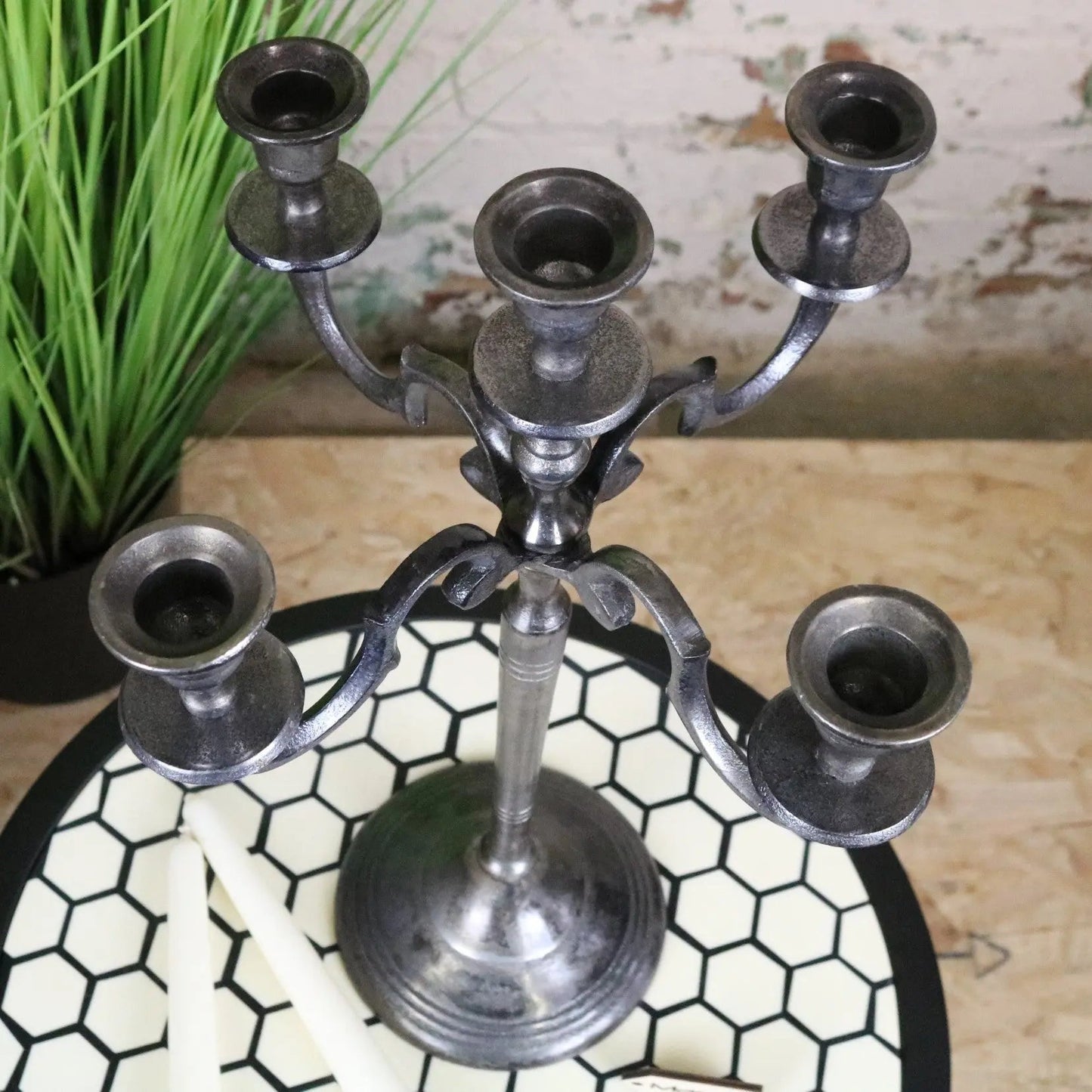Veeha Candelabra Centerpiece 5 Candle Holder 40cm Gunmetal Silver