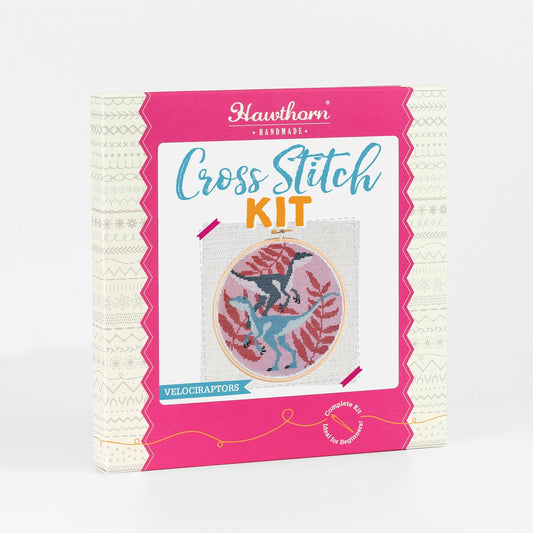 'Velociraptors' Dinosaur Cross Stitch Kit for Beginners