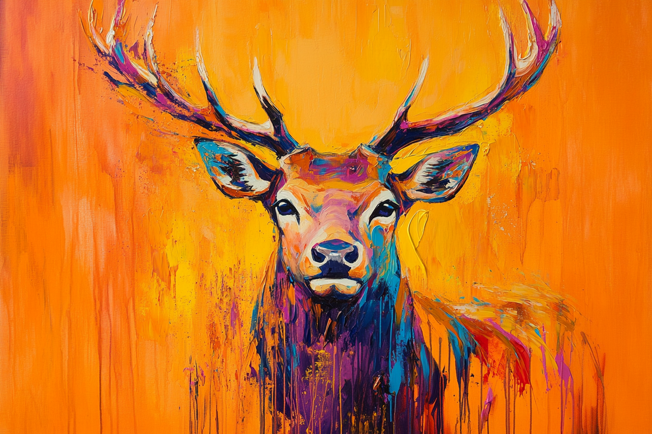 Vibrant Deer on Orange Canvas