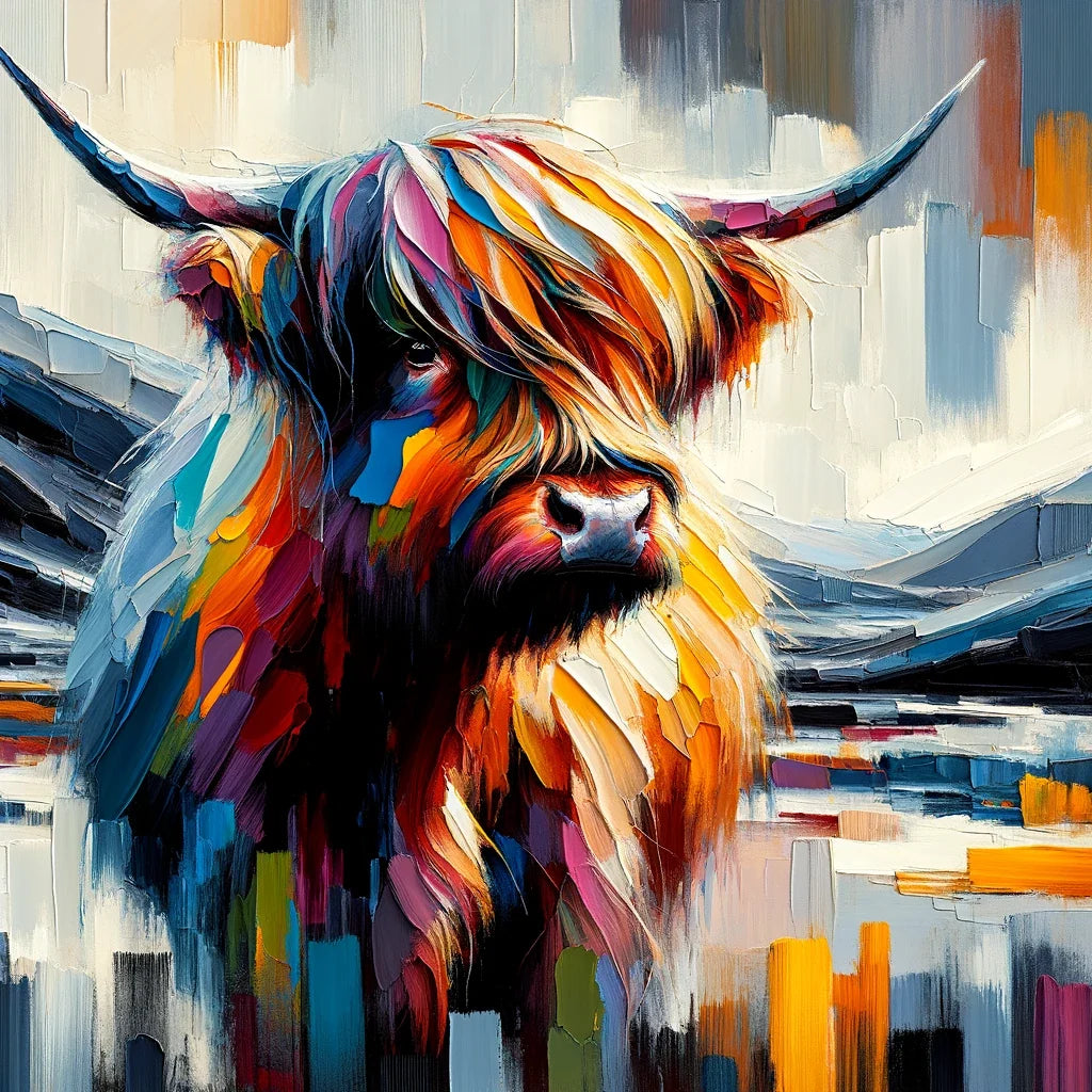 Vibrant Highland Cow Abstract Cotton Cushion