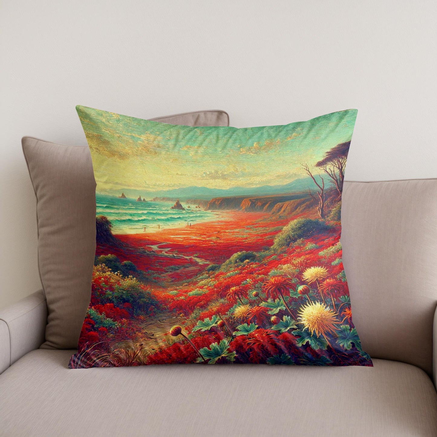 Victorian Red Beach Cotton Cushion