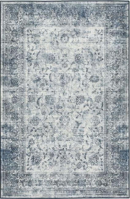 Eco-Washable Blue Rug Bordered Design