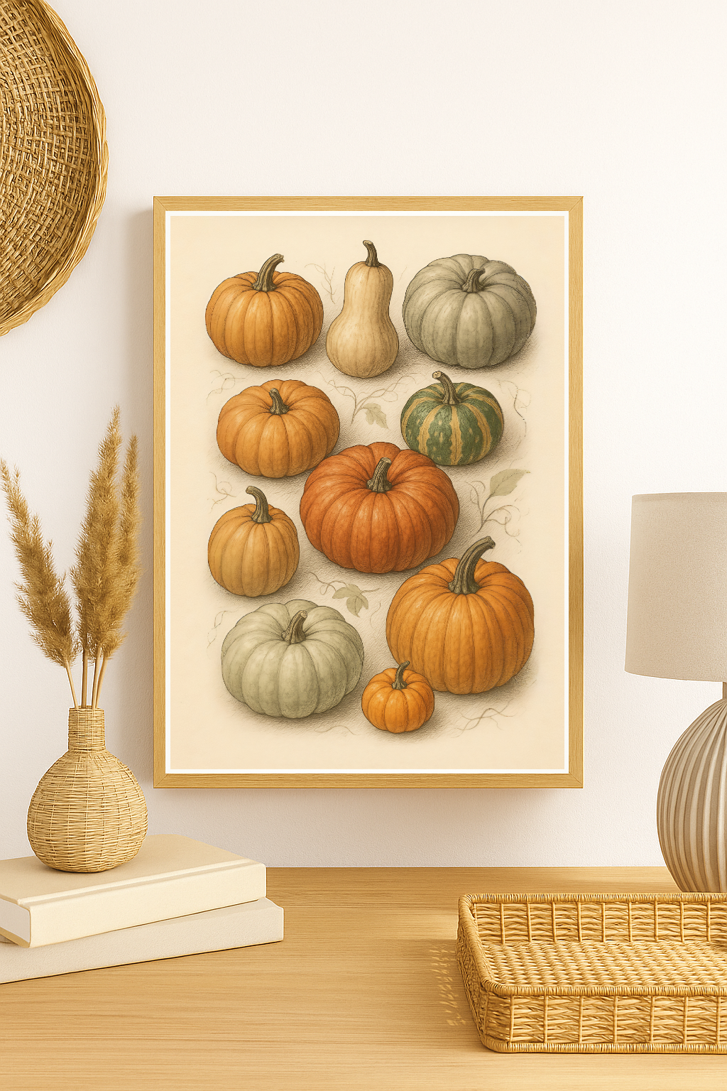 Vintage Pumpkin Harvest Wall Art – Rustic Autumn Gourds Print