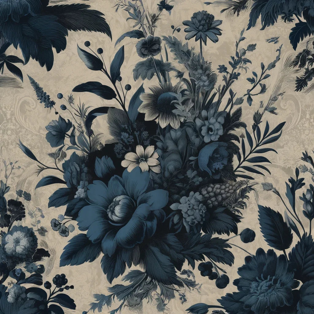 Vintage Navy Botanicals Cotton Cushion