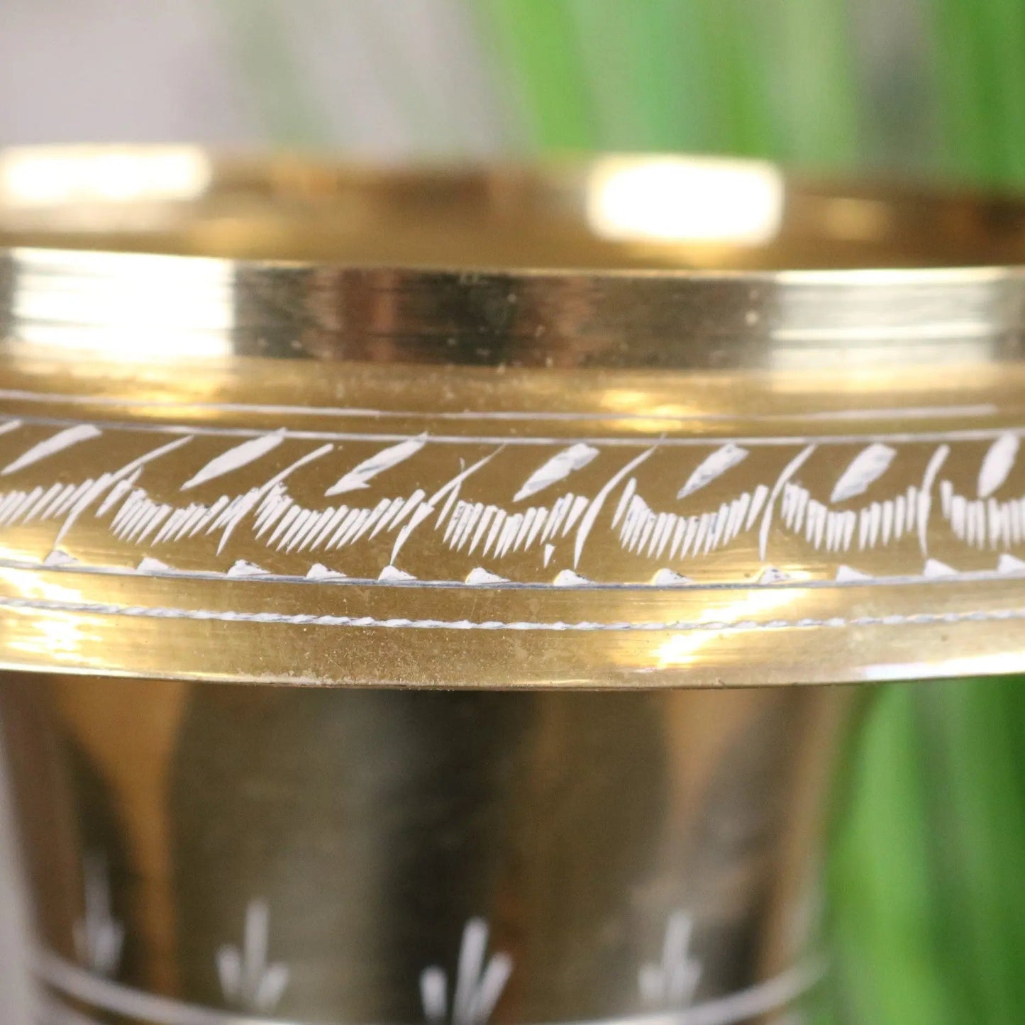 Vintage 77cm Large Brass Vase Hand Painted and Etched - White