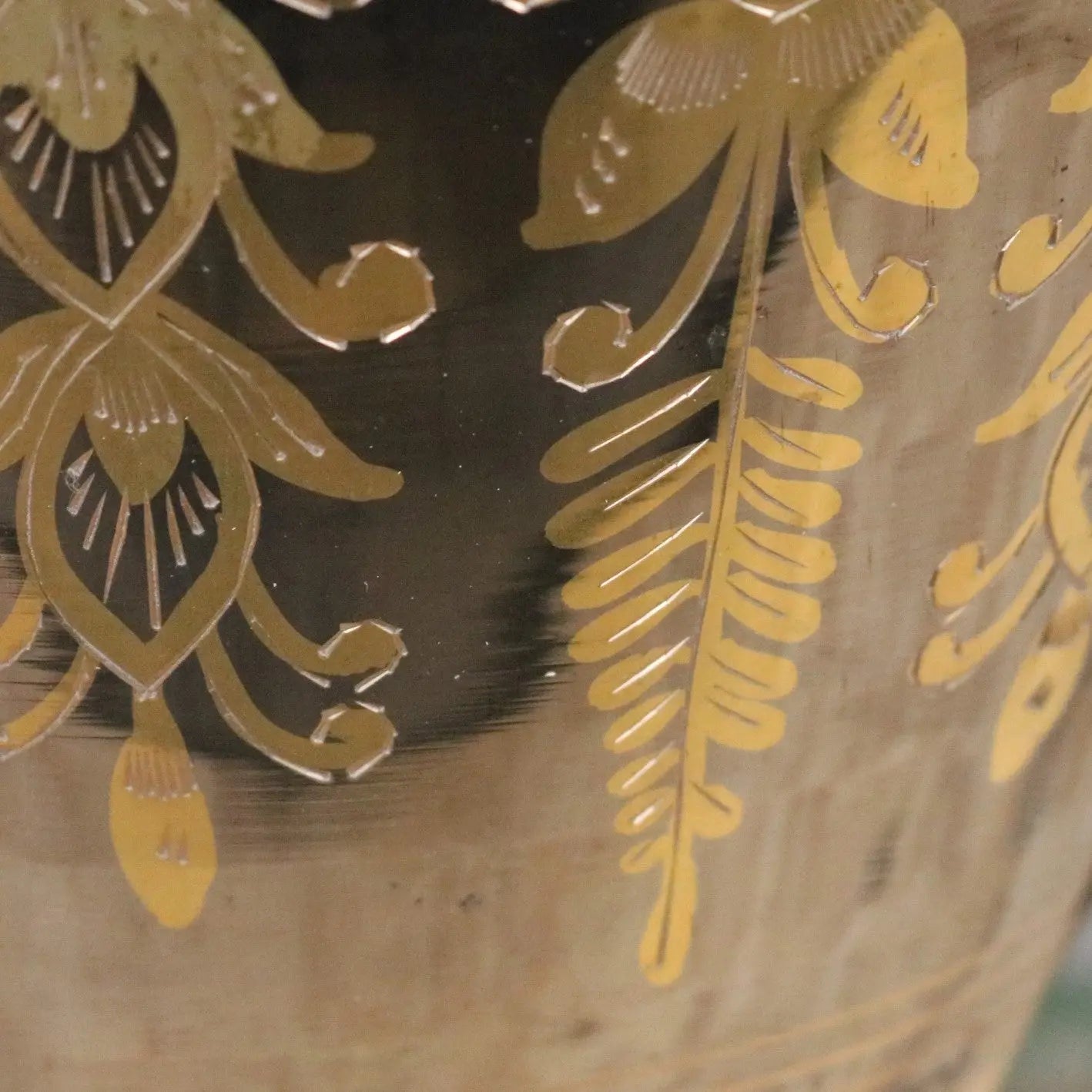 Vintage 90cm Large Brass Vase Hand Etched - Silver and Gold Polished