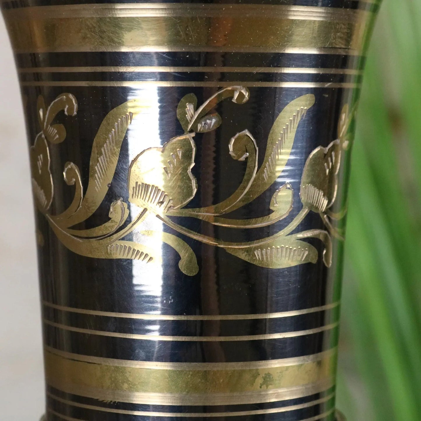 Vintage 90cm Large Brass Vase Hand Etched - Silver and Gold Polished