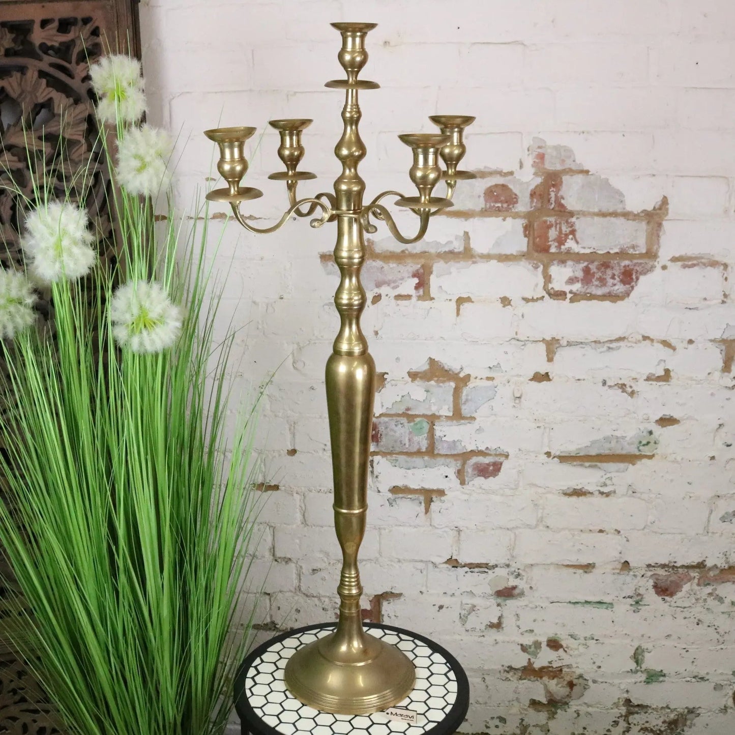 Vintage Brass Candelabra 100cm 5 Candle