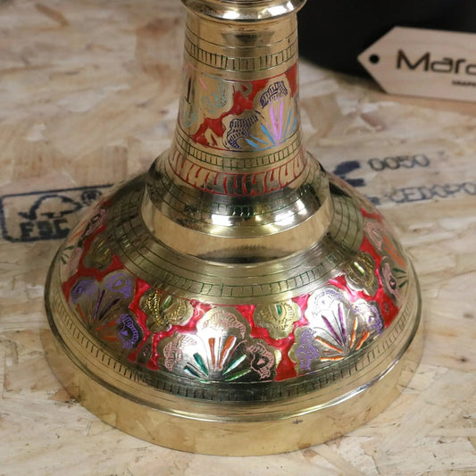 Vintage Brass Vase 92cm Large Hand Painted and Etched